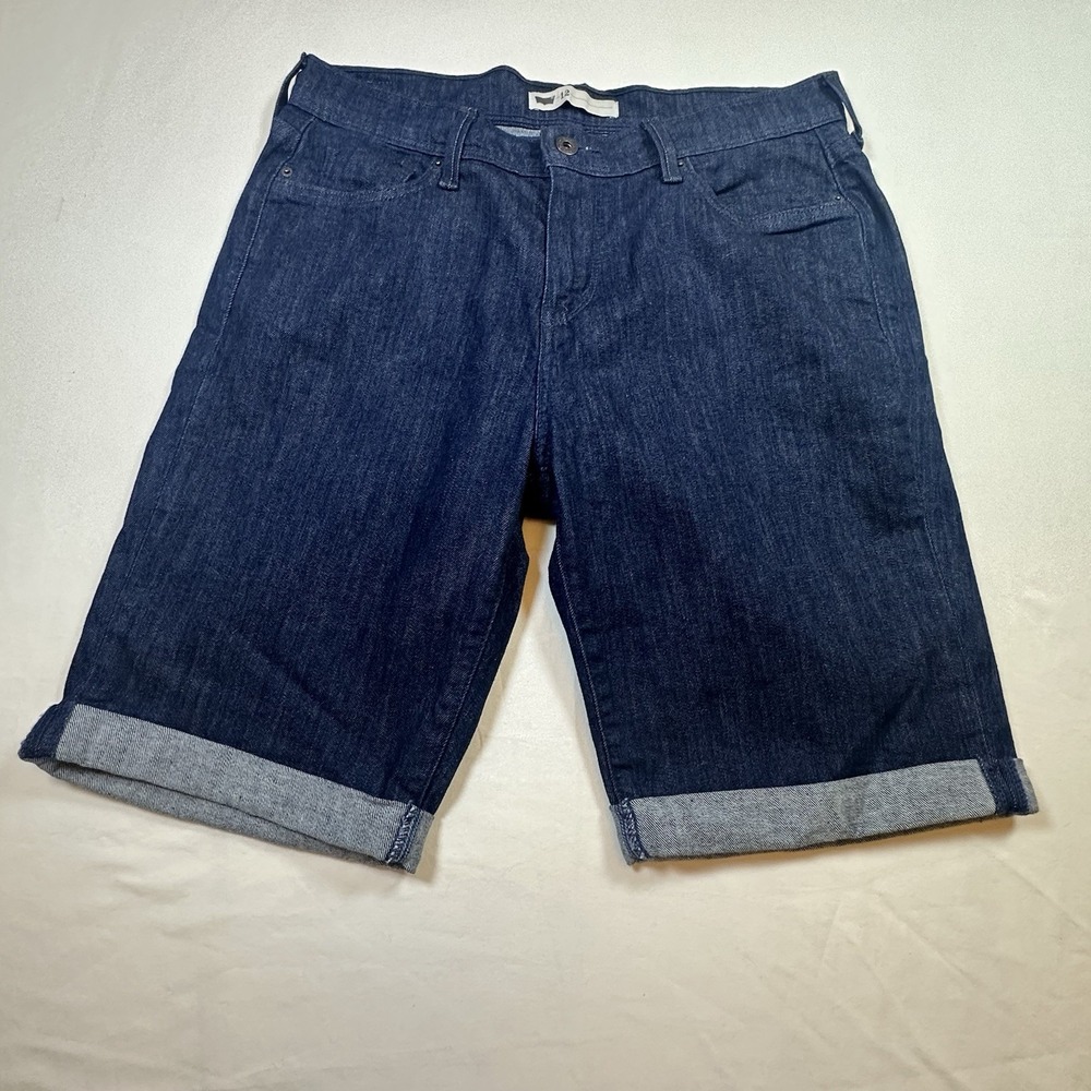 Levi's Classic Bermuda Shorts Women's Size 12 Mid‎ Rise Blue Denim Dark Wash
